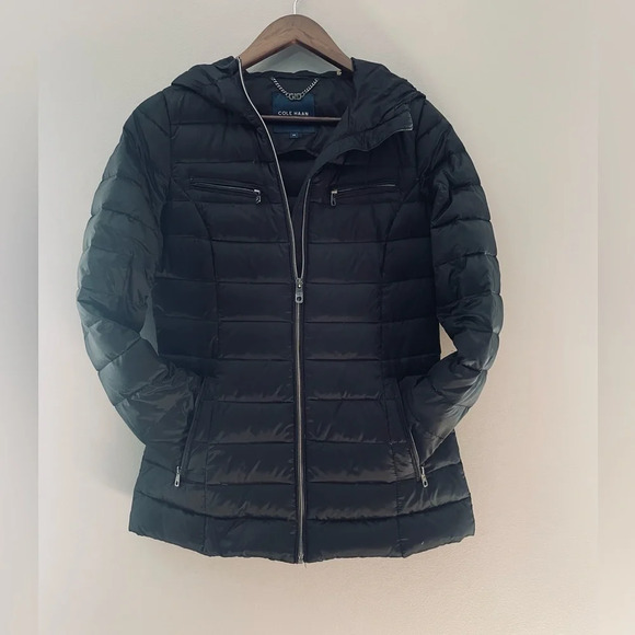 Cole Haan Women’s black hooded puffer jacket size XS - Picture 1 of 7